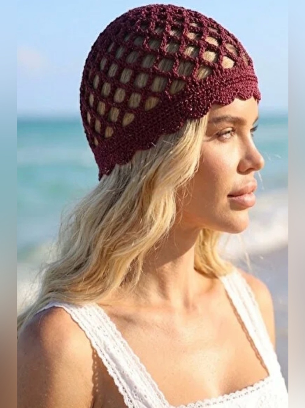 Roman Keflay Boho Wine Red Handmade Crochet Hat